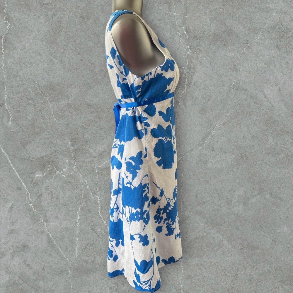 2 for $30 | White Cotton Midi Dress with Bold Blue Floral Print - Picture 8 of 16